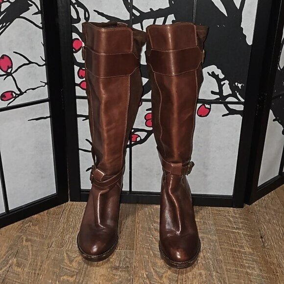 Cole Haan Knee High Wedge Heeled Boots Brown Size 7 - Picture 2 of 12